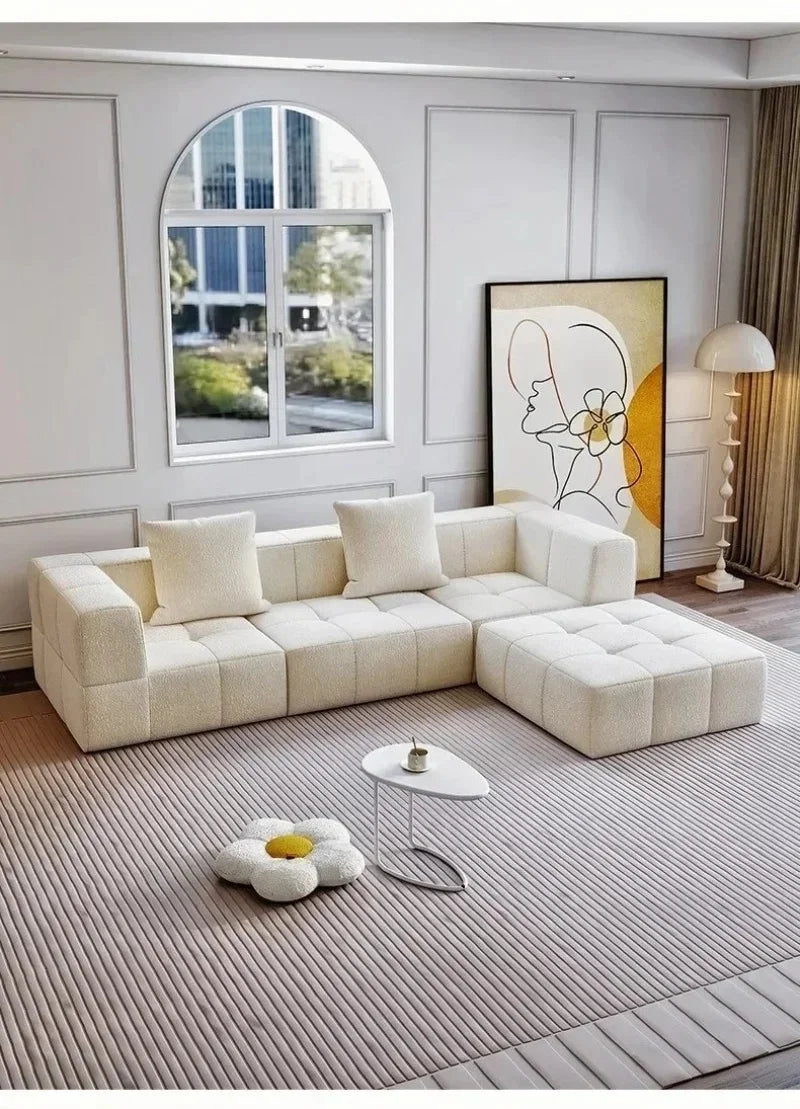 Modular L - Shaped Sectional Sofa in Cream Color with Plush Pillows, Compressed Sofa, Support Color Customization home furniture