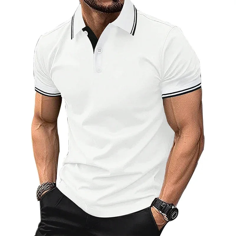 Men Clothes Summer Casual Short Sleeve Pure Color Polo Shirt 100% Polyester Quick Drying Tops Men Business Golf Polo Shirt Tops