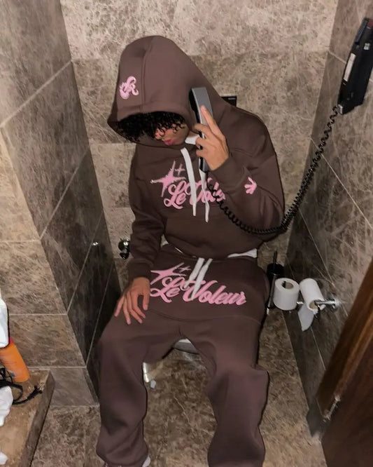 American Letter Graphics Two Piece Set Y2K Clothes Mens Womens Sportswear Hip Hop Oversized Hoodie Sweatshirt Casual Sweatpants