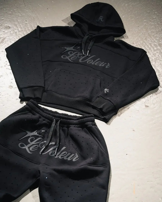 Streetwear Hoodie SweatpantsTwo Piece Set Y2K Clothes Mens Hip Hop Letters Embroidered Rhinestone Sequins Sweatshirt Pants Set