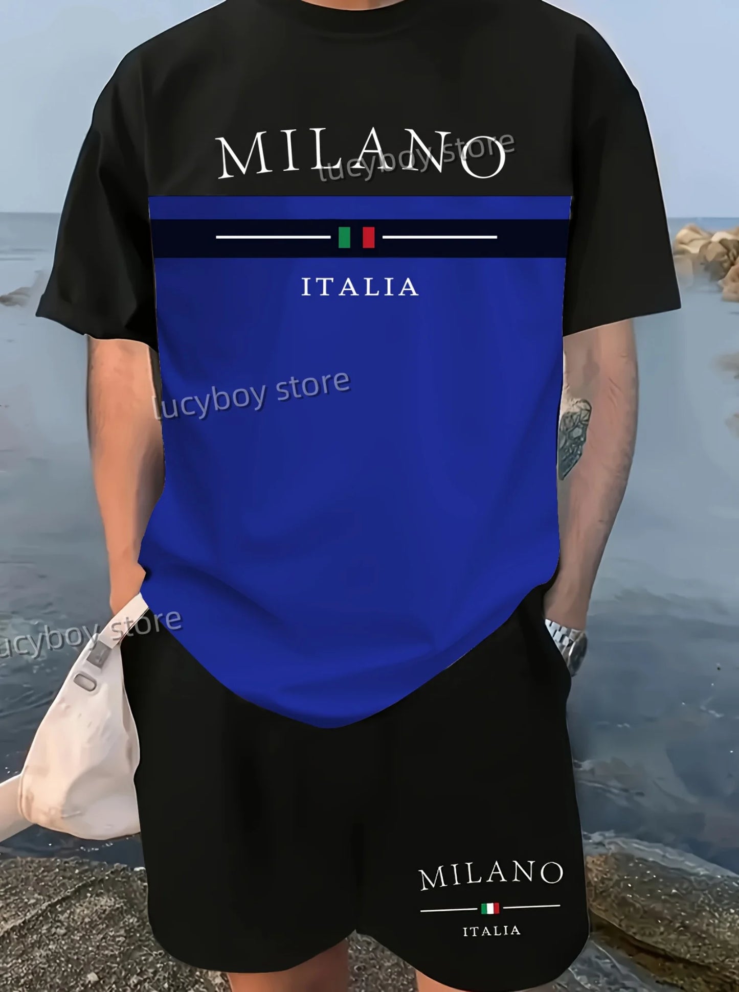 LB Printed Sport T-shirt+shorts Suit Set Men Male Luxury Tracksuit Outfit Summer Oversized tracksuit 2 Piece Set men Clothing