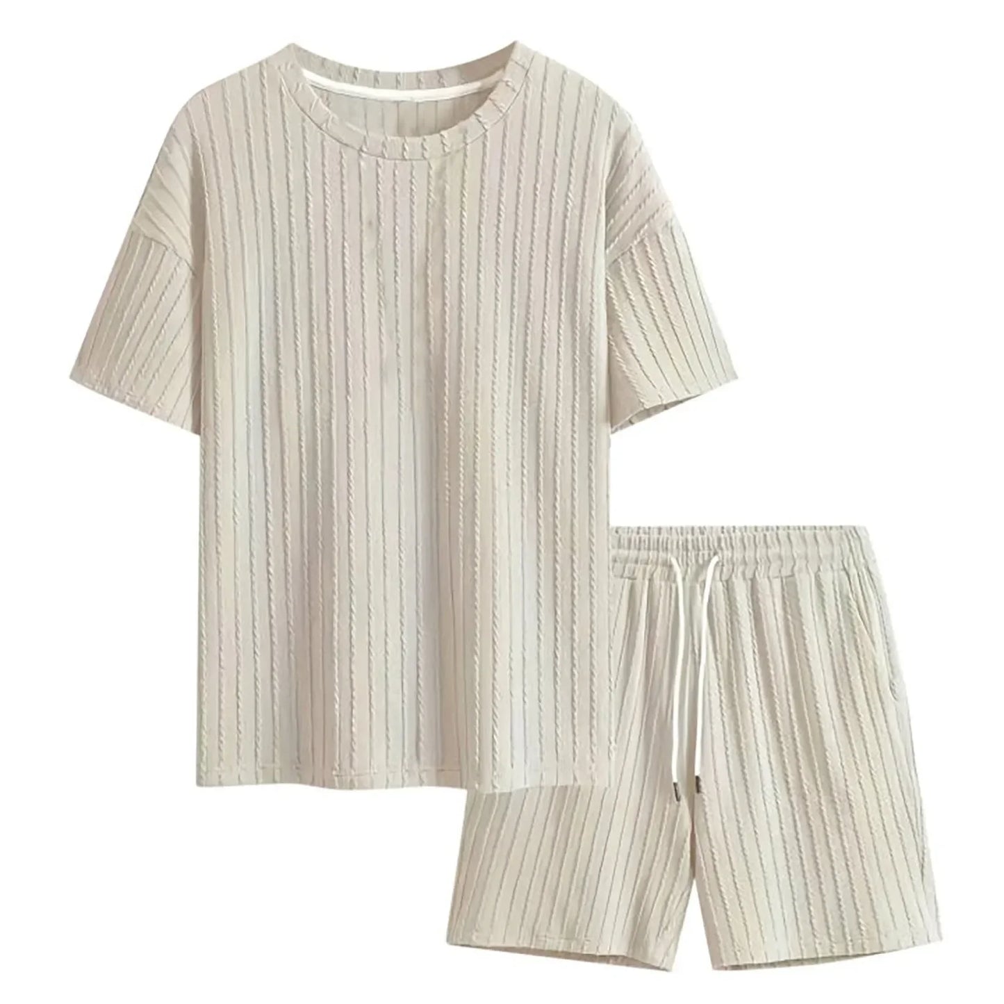 Men's Two Pcs Suits Outdoor Sports Running T-shirt Shorts Sets Solid Stripe Short-sleeve Men Spring Summer Casual Gym Sportswear