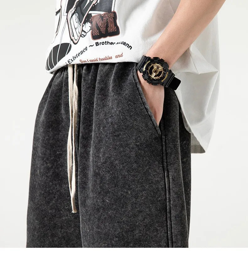 Washed and aged short-sleeved T-shirt and shorts set. Unisex. European size. Stir-fried snowflake design. Summer top set.