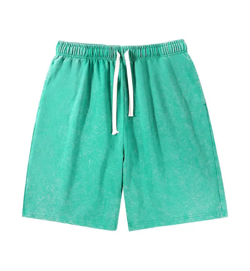 Washed and aged short-sleeved T-shirt and shorts set. Unisex. European size. Stir-fried snowflake design. Summer top set.