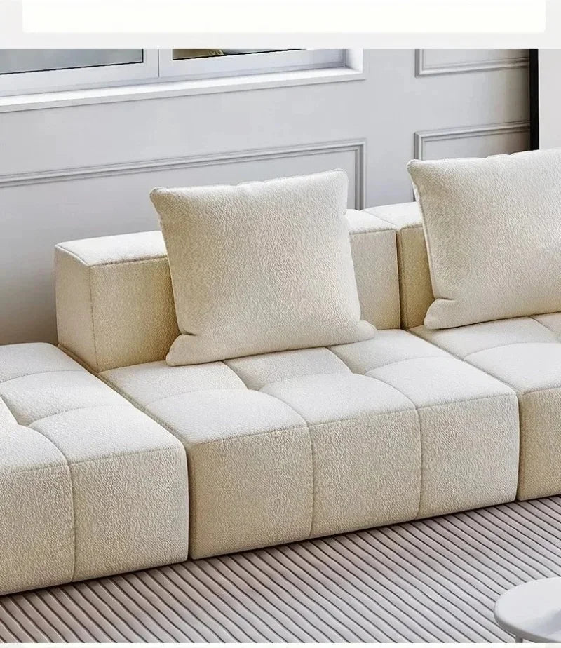 Modular L - Shaped Sectional Sofa in Cream Color with Plush Pillows, Compressed Sofa, Support Color Customization home furniture