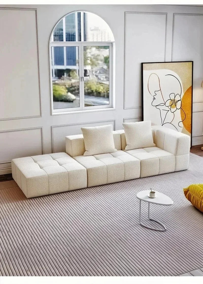 Modular L - Shaped Sectional Sofa in Cream Color with Plush Pillows, Compressed Sofa, Support Color Customization home furniture