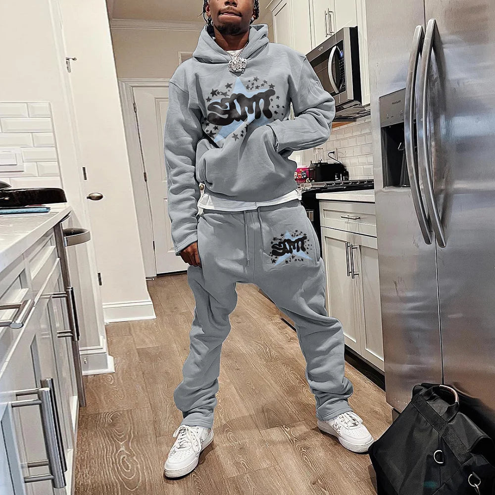 Men's Autumn Winter Hoodie Suit Two-piece 3D Printed Sportswear Casual Flare Pants Sportswear Set Y2k Streetwear Men's Clothing