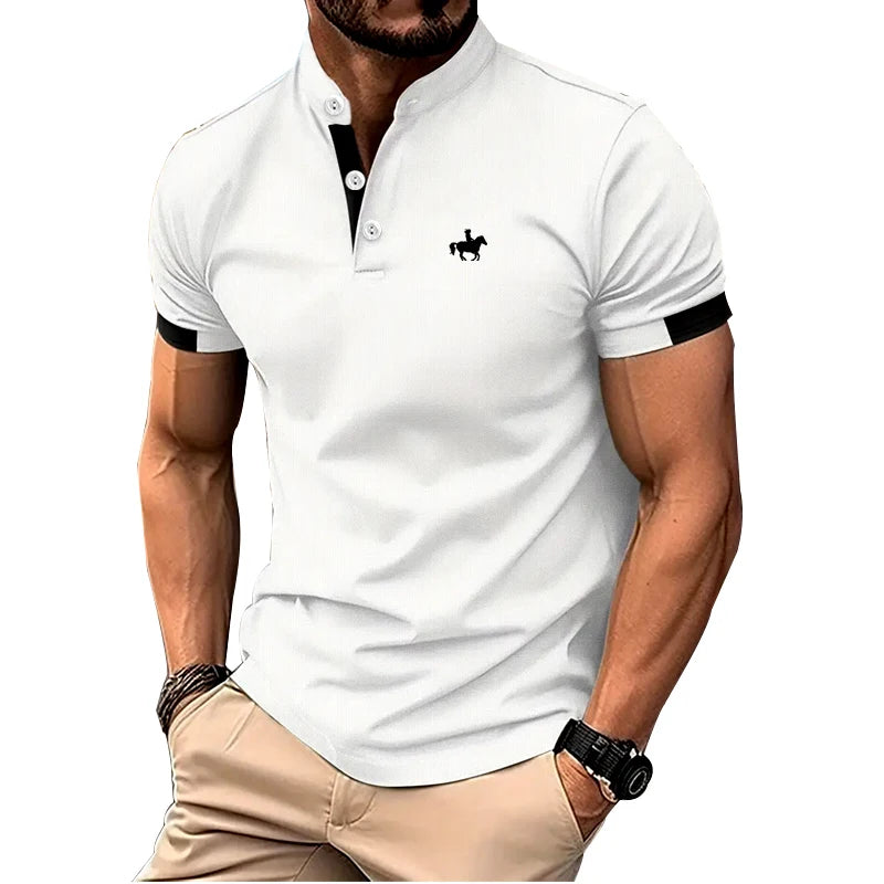 Fashion New Men Clothes Summer Short Sleeve Sport Stand Collar Tops Polo Shirt 100% Polyester Quick Dryig Golf Polo Shirt