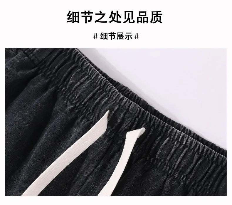 Washed and aged short-sleeved T-shirt and shorts set. Unisex. European size. Stir-fried snowflake design. Summer top set.