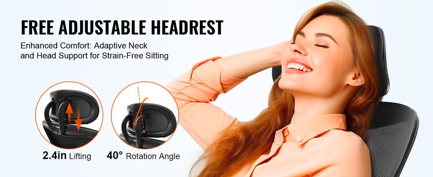VEVOR Ergonomic Office Chair with Slide Seat/ Mesh Seat/ Adjustable Lumbar Support Angle and Height Adjustable Home Office Chair